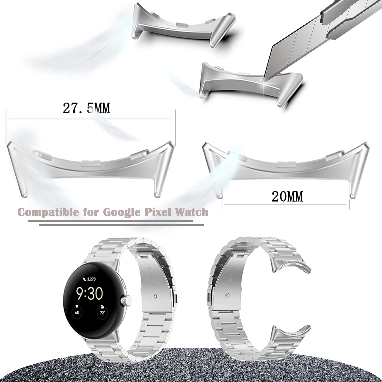 1/2 زوج موصل معدني لساعة جوجل  - مراجعة Replacement Watch Bracelet وسعره