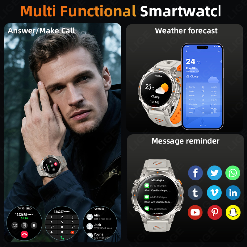 LIGE وعرة لتحديد المواقع المسا - مراجعة Smartwatch Watches With Bluetooth وسعره